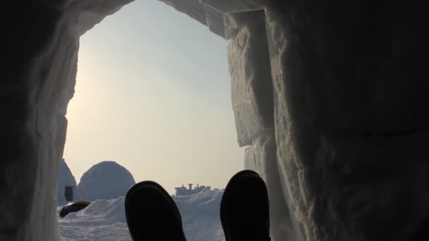 Winter Woning Van Eskimo Iglo Eskimo Dorp — Stockvideo