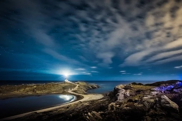 Zachód Słońca Favaritx Latarnia Morska Wyspie Minorka Północno Wschodni Brzeg — Zdjęcie stockowe