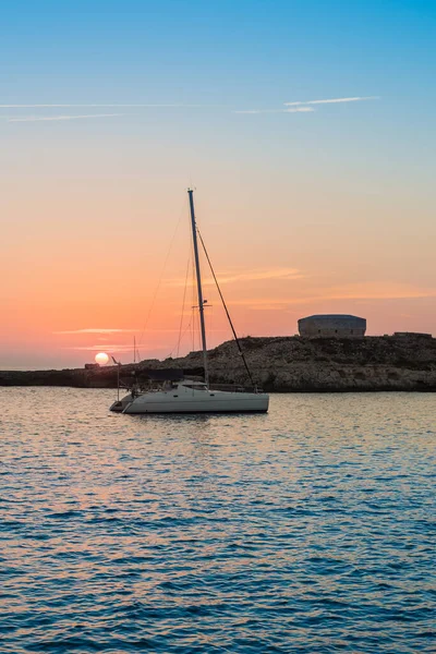 Puesta Sol Torre Des Castellar Torre Santandria Isla Menorca Costa — Foto de Stock