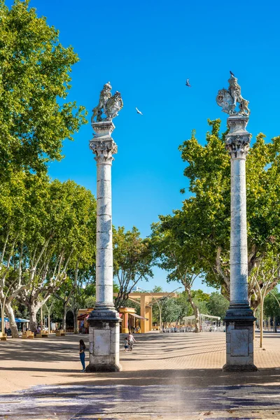 Seville 2017年3月6日 アラメダ ヘラクレスはセビリアの歴史的中心部に位置する重要なモールや公共庭園であり その古代 1574年 によってスペインとヨーロッパで最も古い公共庭園に分類されます — ストック写真