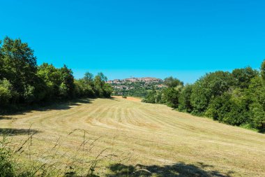 Cordes-sur-Ciel, Tarn, Midi Pyrenees, Güney Güney görüş açısından görüldüğü gibi Fransa, Albi yakınlarında bir köy.
