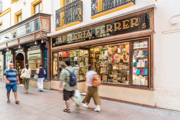 Seville July 2017 Ferrer Stationery Sierpes Street Traditional Busy Shopping — Stock Photo, Image