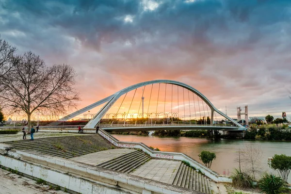 Seville Marca 2017 Most Barqueta Którego Prawdziwe Imię Mapfre Bridge — Zdjęcie stockowe