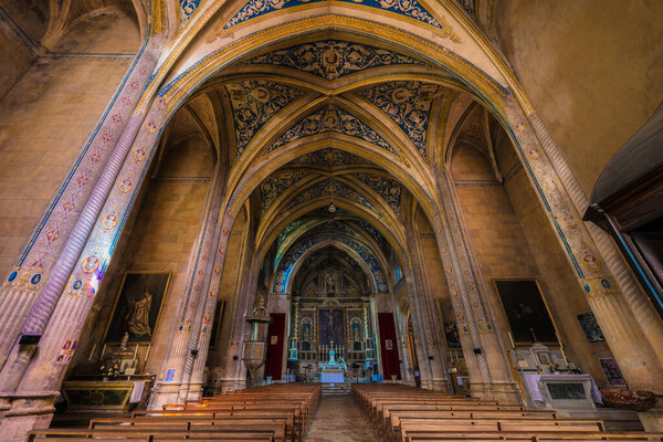 Saint Michel church in Cordes-sur-Ciel, a village near Albi in Tarn, Midi-Pyrenees, Southern France.
