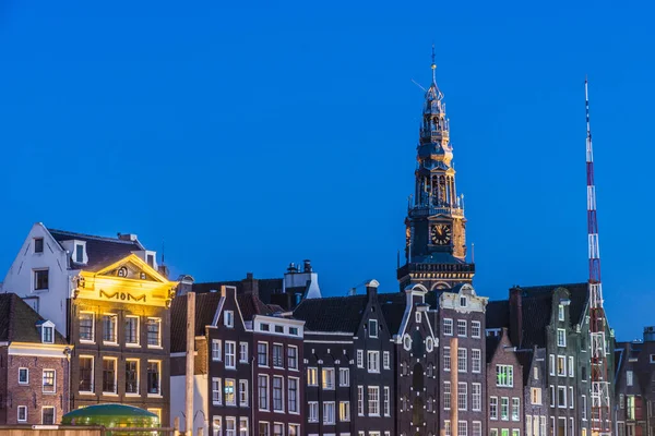 Damrak Canal Running Amsterdam Centraal North Dam Square South Amsterdam — Stock Photo, Image