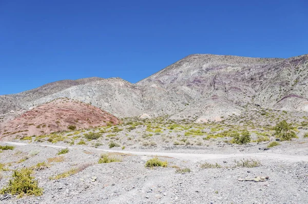 洛杉矶科罗拉多路径在 Purmamarca 附近雷山德洛斯娃娃著作 七种颜色的山 在色彩缤纷的阿根廷北部胡胡伊省拉科夫达德乌马瓦卡谷 — 图库照片