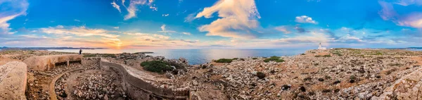 Zachód Słońca Cavalleria Latarnia Morska Wyspie Minorka Północny Brzeg Baleary — Zdjęcie stockowe