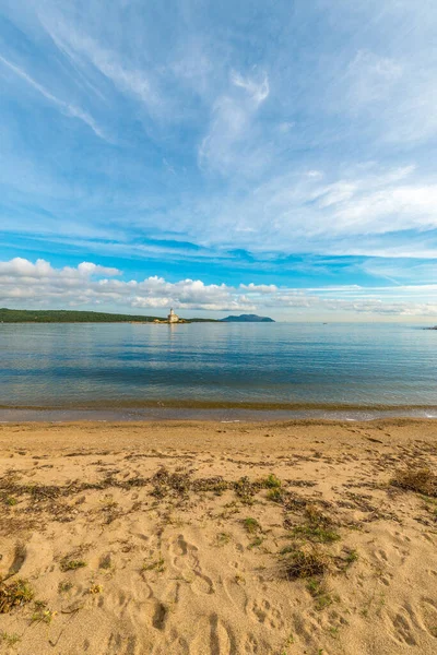 Isola Bocca Lighthose Vista Dalla Spiaggia Lido Del Sole Sardegna — Foto Stock