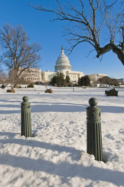 Het Witte Huis Gebouw Een Sneeuwstorm Het Winkelcentrum Usa — Stockfoto