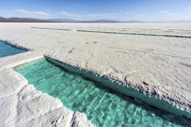 tuzlu su havuzu salinas grandes tuz daireler jujuy il, Kuzey Arjantin üzerinde.