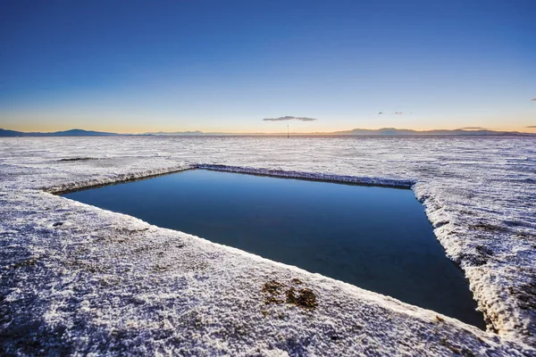 Sunset Salinas Grandes Salt Flats Water Pool Jujuy Province Northern — Stock Photo, Image