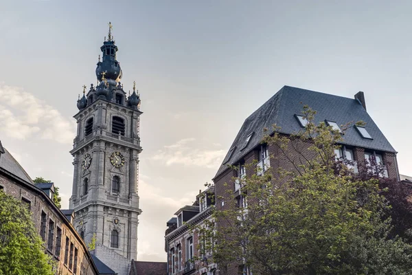 市中心的阜 比利时和法国 历史建筑群被联合国教科文组织指定为世界文化遗产中的 Wallonian 在比利时 Hainaut 省首府的钟楼之一钟楼 — 图库照片