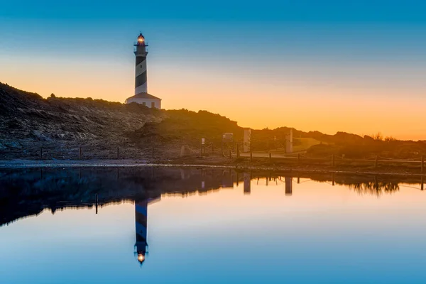 Alba Faro Favaritx Sull Isola Minorca Costa Nord Orientale Isole — Foto Stock