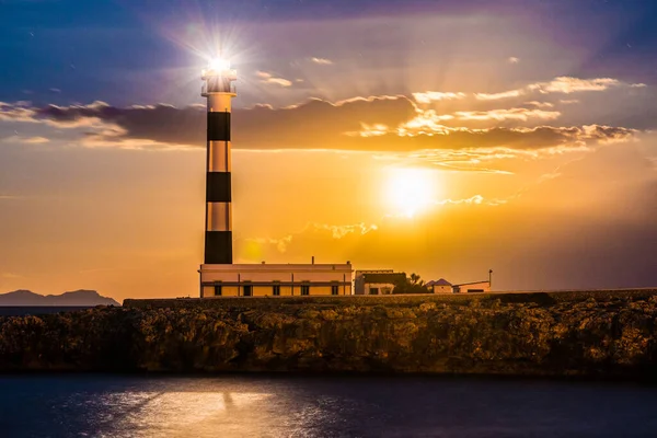 Moon Artrutx Lighthouse Minorca Island South Western Shore Balearic Islands — Stock Photo, Image