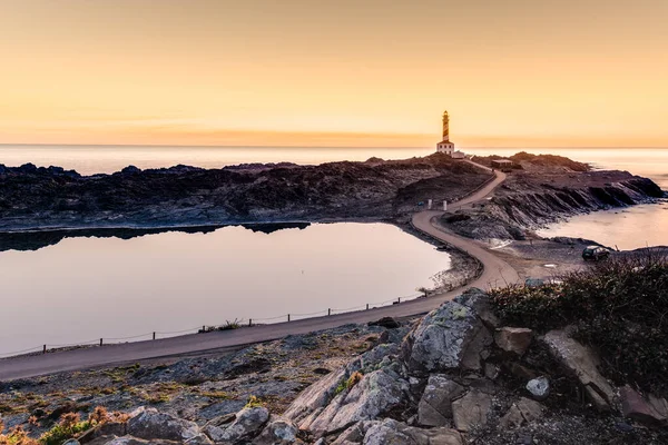 Alba Faro Favaritx Sull Isola Minorca Costa Nord Orientale Isole — Foto Stock