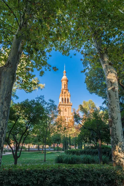 プラザ エスパーナは スペインのセビリアのマリア ルイサ公園に位置する建築アンサンブルです 1929年のイベロ アメリカン博覧会の本館として建てられました — ストック写真