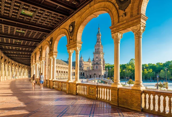 Sevilla Juli 2017 Plaza Espana Arkitektonisk Ensemble Som Ligger Maria — Stockfoto