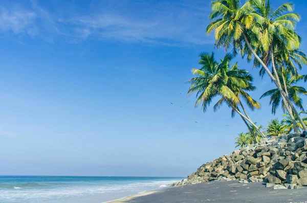 Beautiful tropical beach. Black beach in Varkala, India — Stock Photo, Image