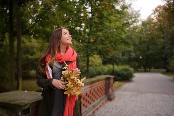 Charmante Mädchen spazieren im wunderschönen Herbstpark. — Stockfoto