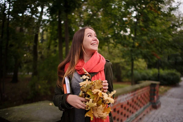 Charming girl walks in the beautiful autumn park. — Stock Photo, Image