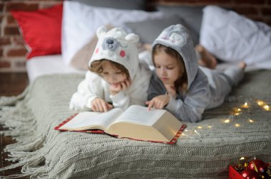 Çocuklar Noel hikayeleri ile harika bir kitap okumak.