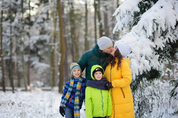 Retrato familiar en el bosque invernal . — Foto de Stock