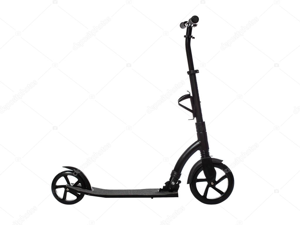 black folding scooter isolated on a white background.