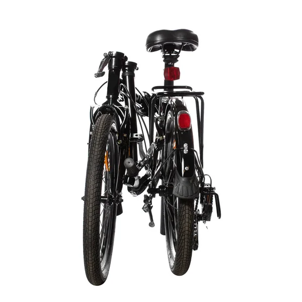 Kompakt Összecsukható Kerékpár Fekete Elszigetelt Fehér Háttér — Stock Fotó