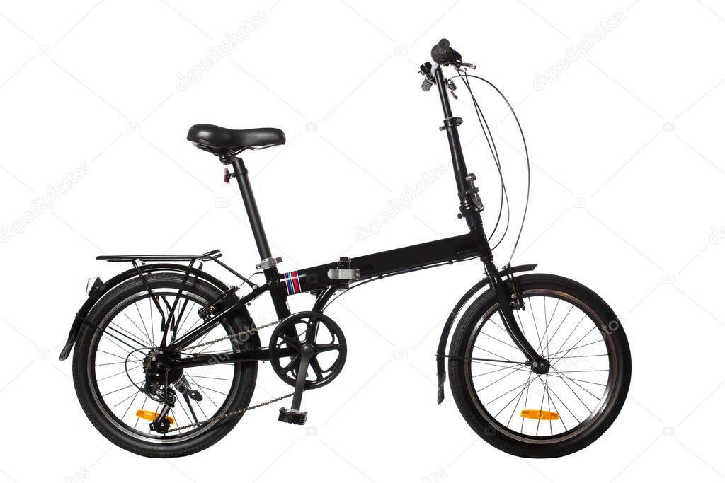 compact folding bike in black isolated on a white background