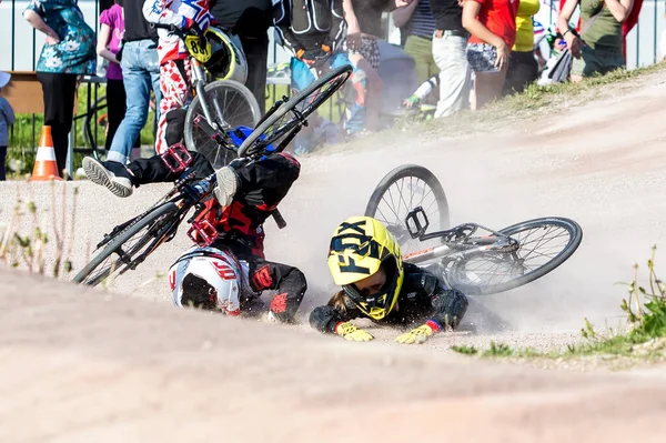 Championship Saint Petersburg Bmx Racing 2019 Collision Two Cyclists Bmx — Stock Photo, Image