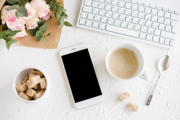 Elegant lady blogger workspace — Stock Photo, Image