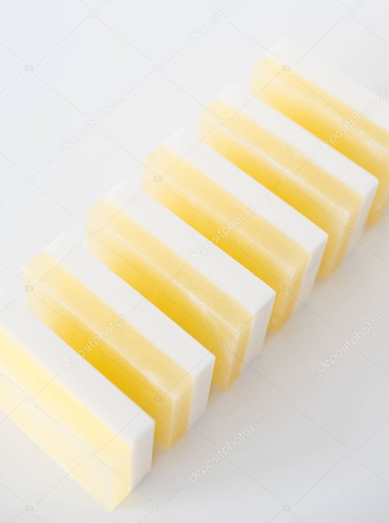 Yellow and white handmade soap bars