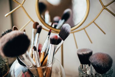 Real professional makeup tools and acessories, brushes and lipsticks