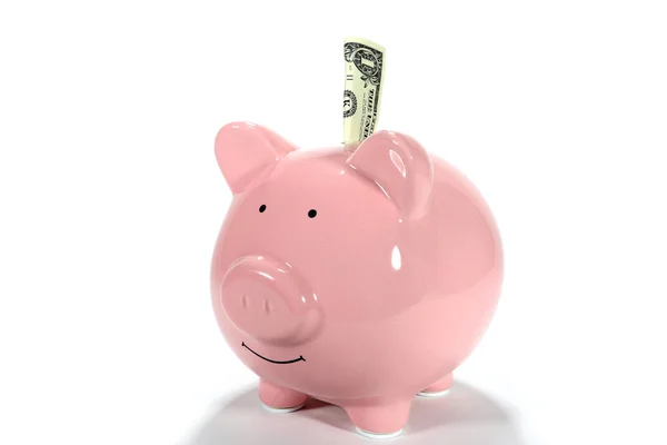 Pink Piggy Bank With Dollar — Stock Photo, Image