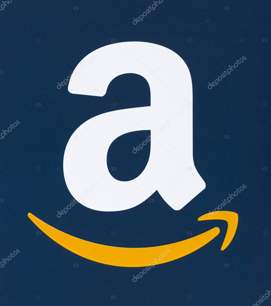 MONTREAL, CANADA - FEBRUARY 28, 2017: Amazon logo printed on a blue paper. Amazon is an American electronic commerce and cloud computing company that was founded on July 5, 1994 by Jeff Bezos.