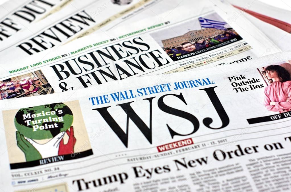 MONTREAL, CANADA - FEBRUARY 28, 2017 - The Wall Street Journal Newspaper. The Wall Street Journal Is an American international daily newspaper.