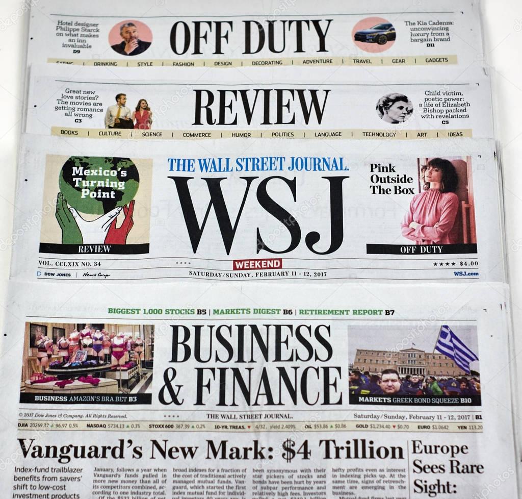 MONTREAL, CANADA - FEBRUARY 28, 2017 - The Wall Street Journal Newspaper. The Wall Street Journal Is an American international daily newspaper.