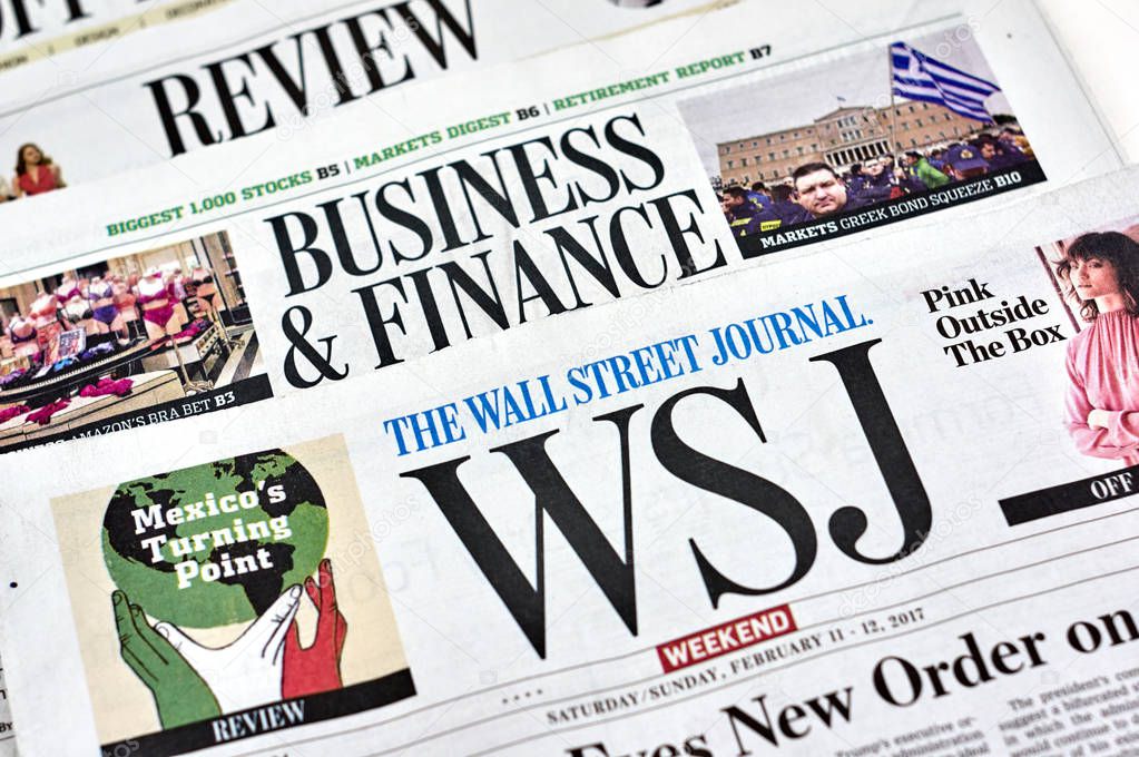 MONTREAL, CANADA - FEBRUARY 28, 2017 - The Wall Street Journal Newspaper. The Wall Street Journal Is an American international daily newspaper.