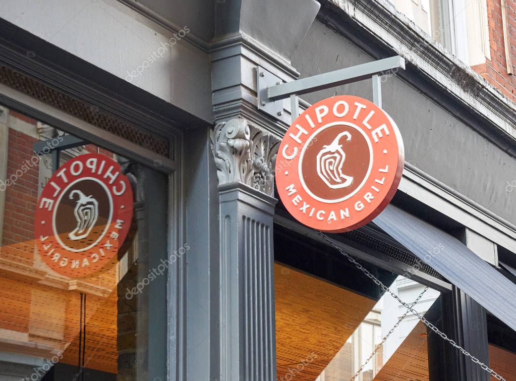 LONDON, ENGLAND - MAY 13, 2017 : Chipotle Mexican Grill signage. The company is an American chain of fast casual restaurants in the United States, United Kingdom, Canada, Germany, and France