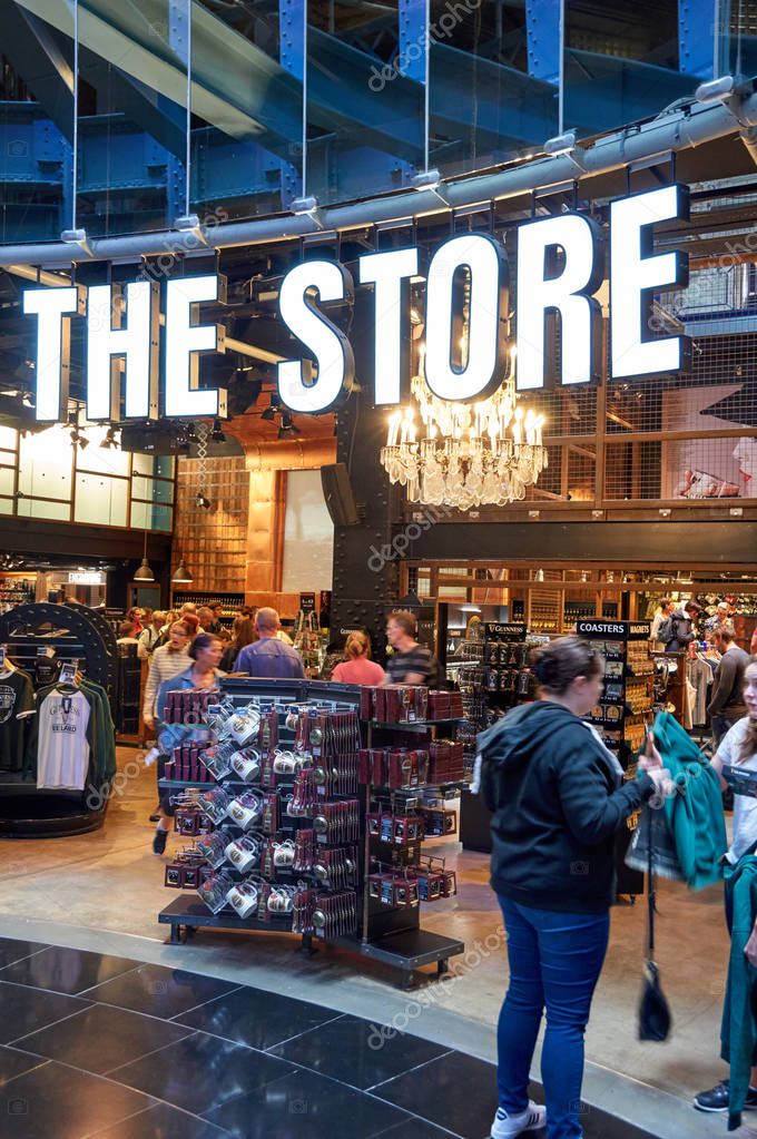 DUBLIN, IRELAND - AUGUST 3, 2017 : Guinness store in Dublin. Guinness Storehouse is a tourist attraction at St. James's Gate Brewery in Dublin, Ireland.