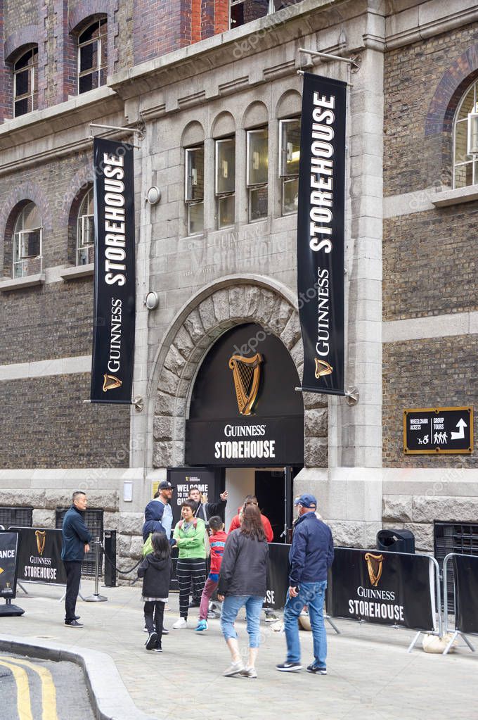 DUBLIN, IRELAND - AUGUST 3, 2017 : Guinness Storehouse in Dublin. Guinness Storehouse is a tourist attraction at St. James's Gate Brewery in Dublin, Ireland.
