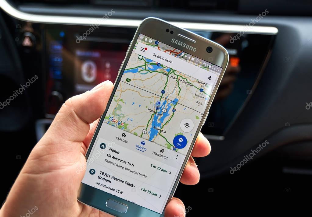 MONTREAL, CANADA - AUGUST 23, 2017 : Google Maps mobile app. Google is an American multinational technology company that specializes in Internet-related services and products.
