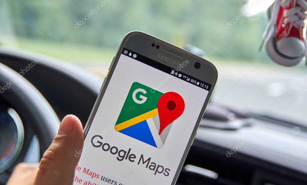 MONTREAL, CANADA - AUGUST 23, 2017 : Google Maps mobile app and logo. Google is an American multinational technology company that specializes in Internet-related services and products.