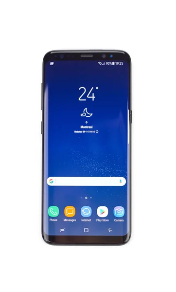 Samsung s8 ใหม่บนพื้นหลังสีขาว — ภาพถ่ายสต็อก