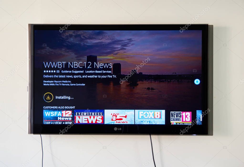 MONTREAL, CANADA - NOVEMBER 15, 2017: 12 News broadcasting app and logo on LG TV screen. WWBT is an NBC-affiliated television station licensed to Richmond, Virginia, United States