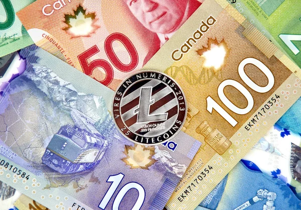 Montreal Kanada Marca 2018 Silver Litecoin Kryptowaluta Kanadyjskie Banknoty — Zdjęcie stockowe
