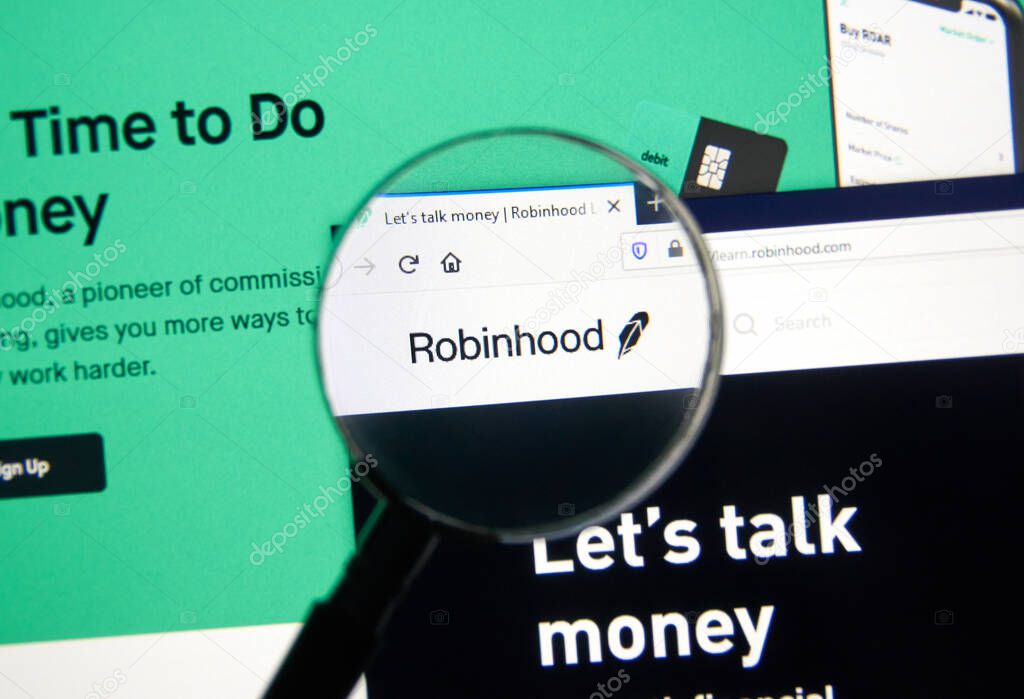 Montreal, Canada - March 08, 2020: Robinhood app and logo on screen. Robinhood financial services company. The company offers mobile app and website that offers people the ability to invest in stocks