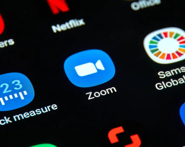 Montreal Kanada Marca 2020 Ikona Zoom Aplikacja Telefon Systemem Android — Zdjęcie stockowe