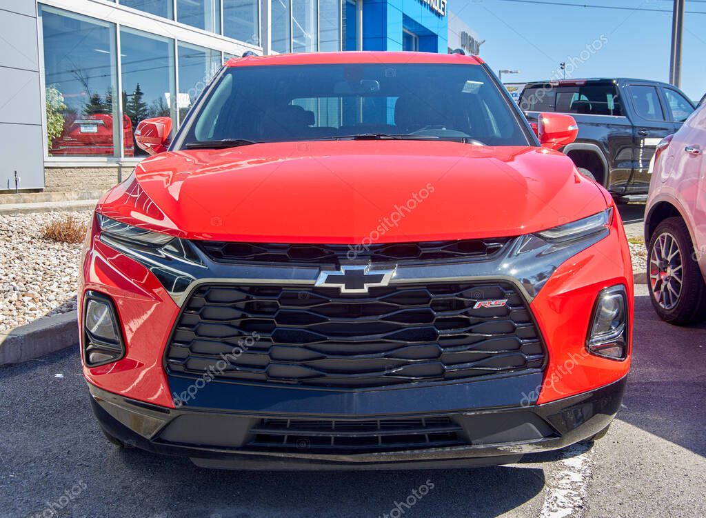 Montreal, Canada - April 4, 2020: Red Chevrolet Blazer car. Chevrolet is one of the most popular and recognizable automotive brands in the US. Chevrolet is a division of General Motors