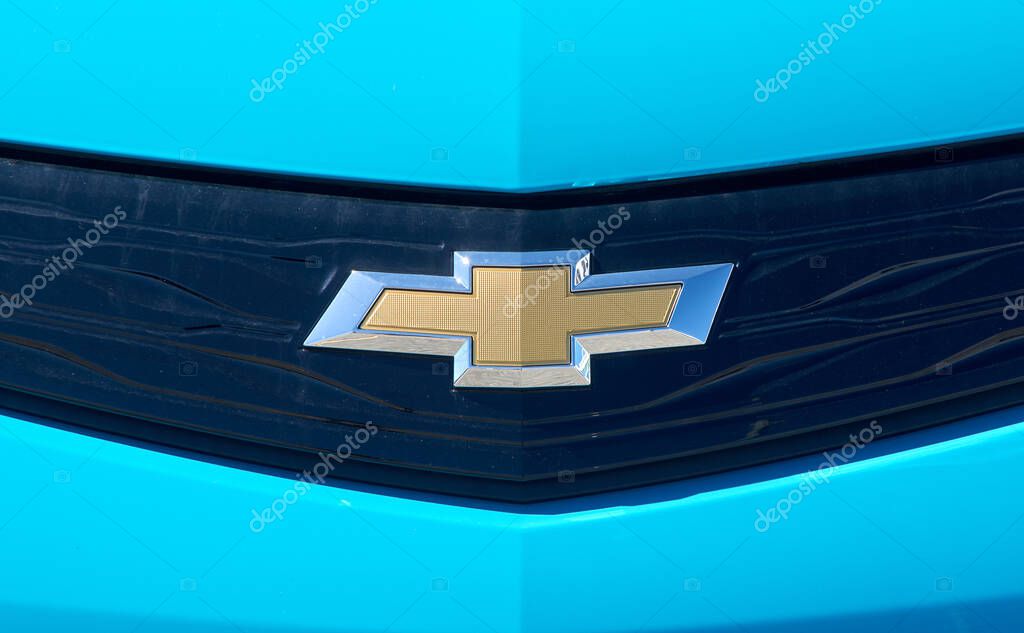 Montreal, Canada - April 4, 2020: Chevrolet logo sign on a car. Chevrolet is one of the most popular and recognizable automotive brands in the US. Chevrolet is a division of General Motors